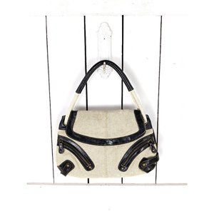 Vintage Ivory Black Twill Cotton Shoulder Rope Bag - image 1